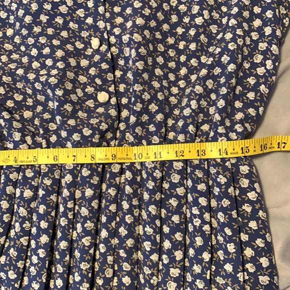ORVIS true vintage blue midi dress white roses rose buttons size large made USA - Picture 7 of 10